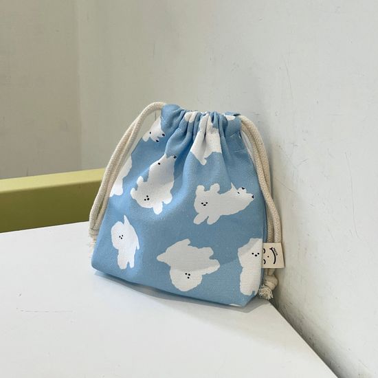 비숑 손그림 패턴 끈파우치 / 스카이블루 S