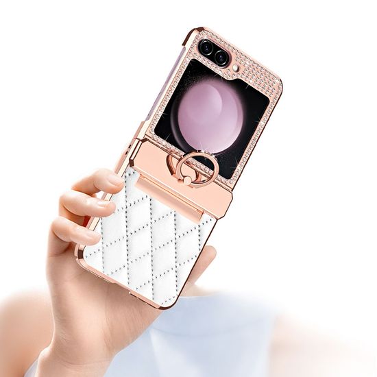 갤럭시 Z플립 6 5 4 3 큐빅 플랫 힌지 링 가죽 케이스