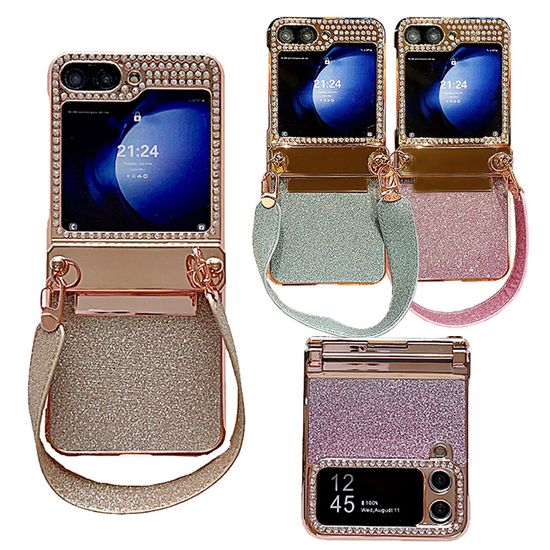 갤럭시 z플립 6 5 4 3 큐빅 미러 힌지 스트랩 케이스