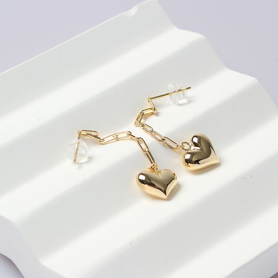 [비쥬홀릭] 실버925 골드도금 하트 클립 체인 귀걸이(