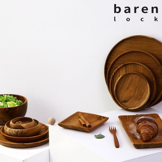 바른락 티크 우드 물방울 접시 30cm(대)