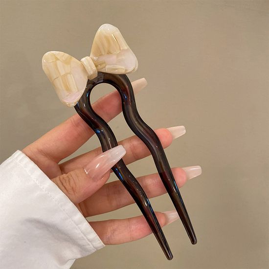 리본 u자 비녀 머리 핀 뒤꽂이 고정핀 똥머리 헤어 삔