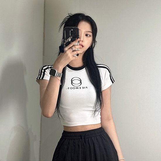 스포티 트랙라인 크롭 반팔 티셔츠 블록코어