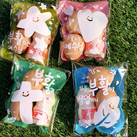 부활절 달걀 2구 접착비닐 (100개, 4종set)_BF