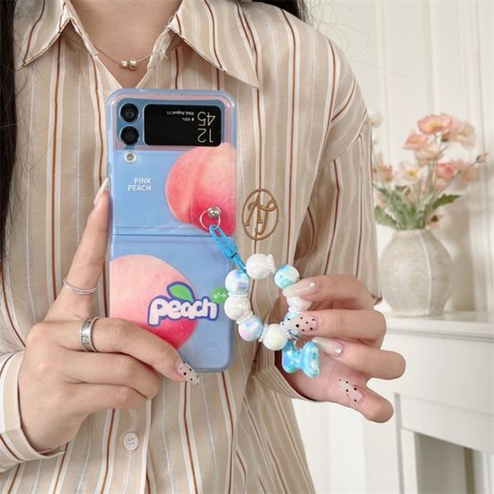 갤럭시 z플립 3 4 복숭아 톡 그립 키링 실리콘 케이스
