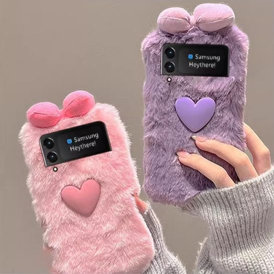 갤럭시 Z플립 5 4 3 예쁜 리본 하트 뽀글이 털 케이스