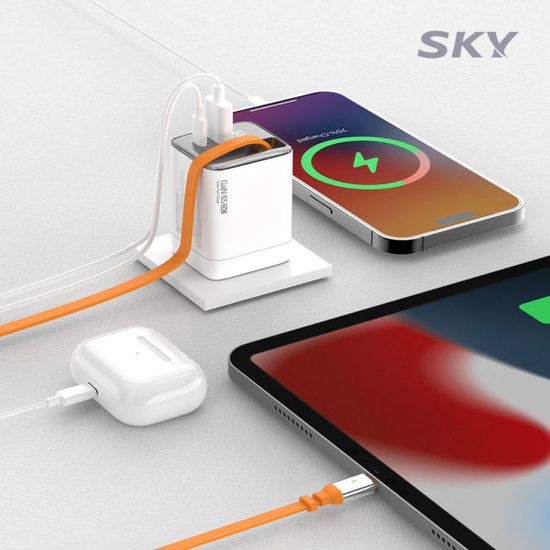 스카이 접지 GaN 65W PD LED 충전기 빌트인 케이블