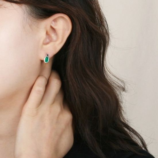 [925실버]라운드 그린오닉스 실버 귀걸이_ER201J
