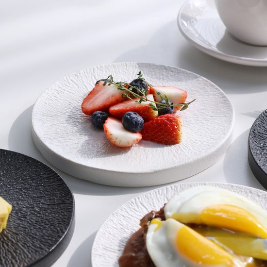 타루 원형 도자기 플레이팅 흑백 굽접시 4종 택1