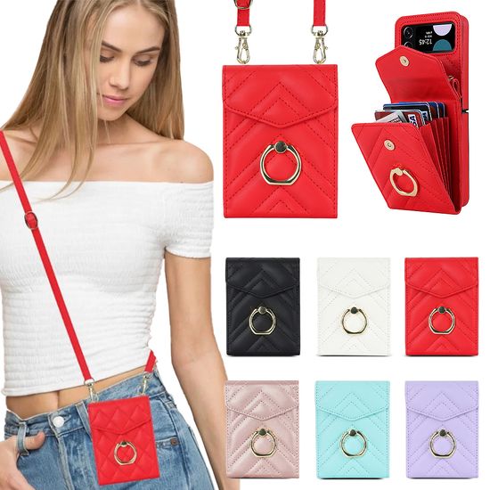 갤럭시z플립 6 5 4 3 골드링 가죽 지갑 스트랩 케이스