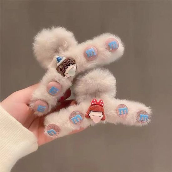 귀여운 밍크털 퍼 빅 집게핀 반머리 긴머리 올림 머리