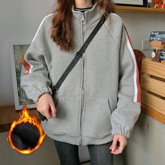 여성 기모 배색라인 집업 점퍼