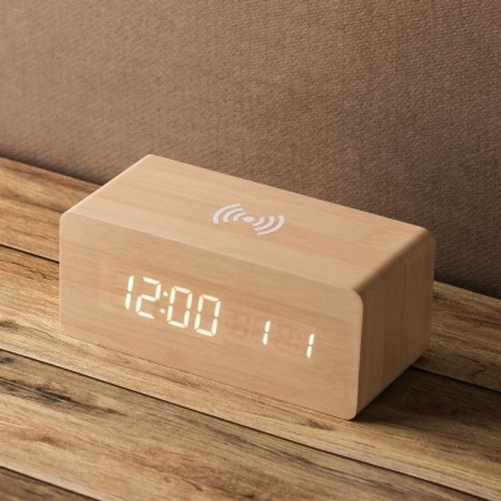 플라이토 우드 무선충전 데이트 LED 탁상시계