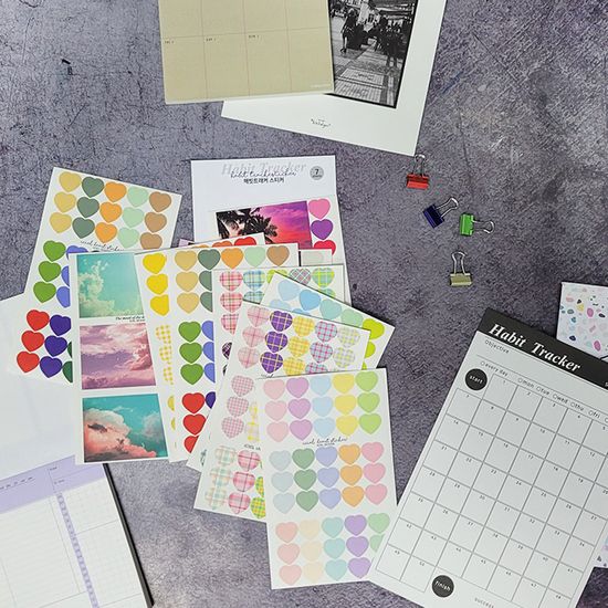 Habit tracker 스티커 - 하트 M (7종 랜덤 세트) 