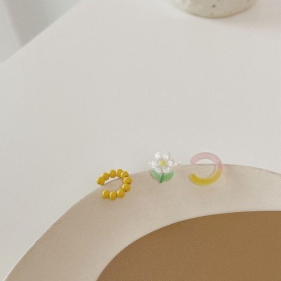 이어커프 플라워 꽃 비즈 호마이카 아크릴 귀걸이 귀