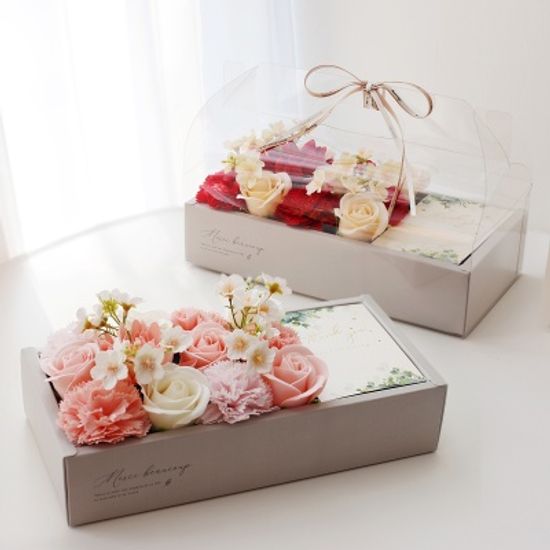 클리어 핸들 비누꽃 카네이션&로즈 반전 용돈박스