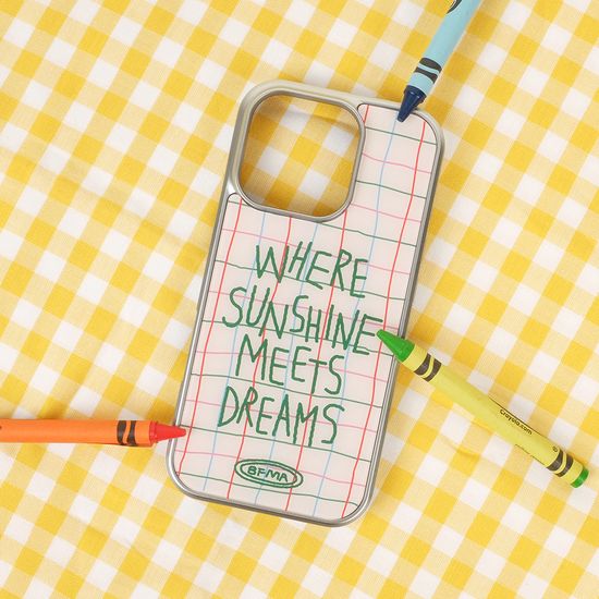 선샤인 옐로우 체크 실버 글라스 폰케이스