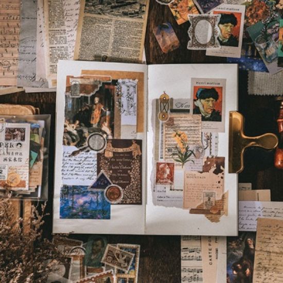 레트로 빈티지 복고풍 스타일 스티커 배경지 200매