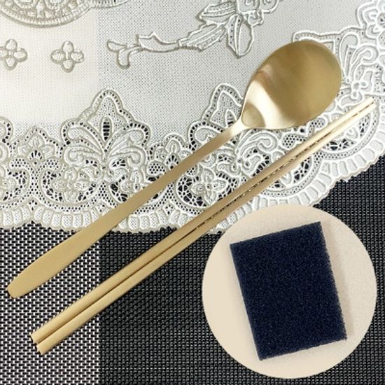 놋반 안성방짜유기 1인수저세트+유기수세미 1개