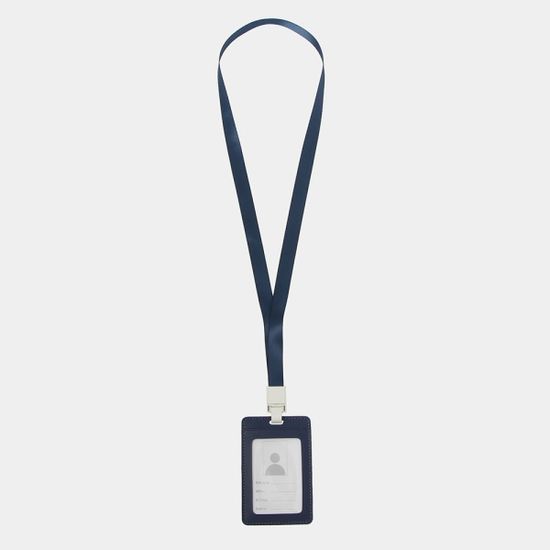 가죽 세로형 사원증 케이스+목걸이줄 (블루)