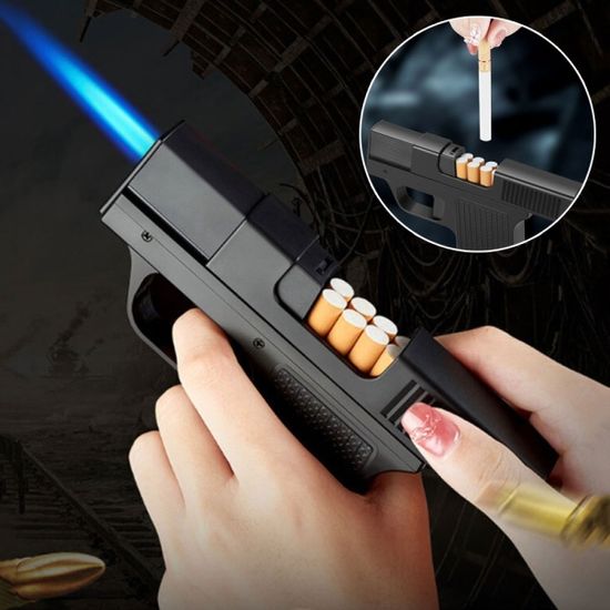 특이한 권총 충전식 라이터 일체형 담배케이스 10개비