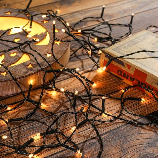 [리빙그로]태양광 100구 검정선 LED 웜색 전구 이벤트