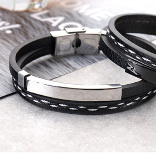 아돌프 더블 가죽팔찌(실버)