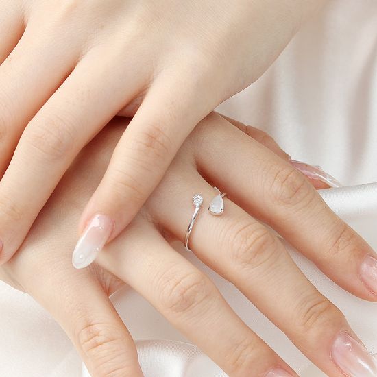 [비쥬홀릭] 실버925 백금도금 자개 큐빅 오픈링 반지