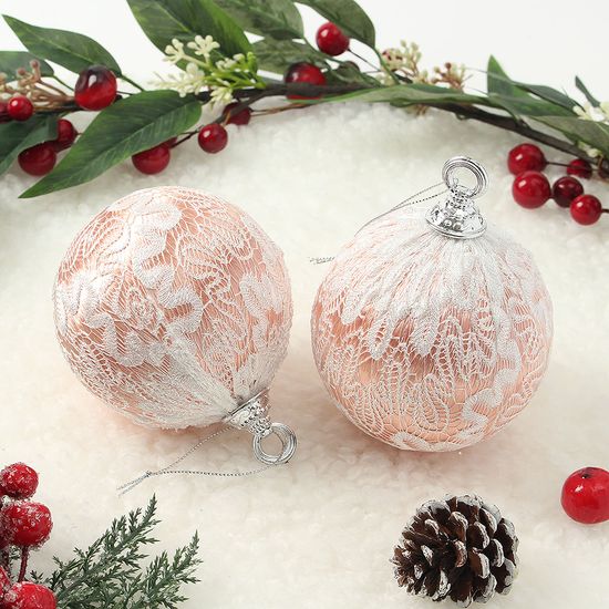 [도토로]로즈골드 레이스 장식볼 2p(10cm) (실키레이