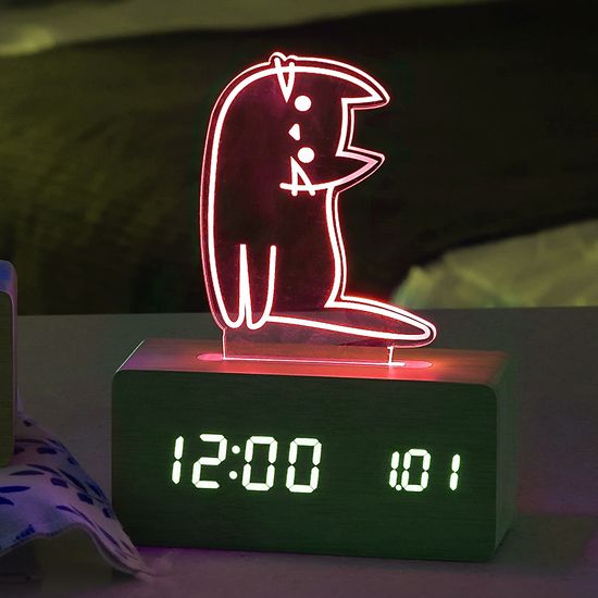 베이지브라운 우드냥 무드등 인테리어 LED 탁상시계