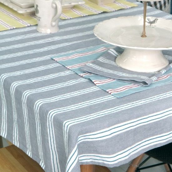 린넨워싱 스트라이프 식탁보 - 그레이