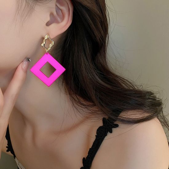 사각 골드 핑크 빅 드롭 스퀘어 순은 925 실버 귀걸이