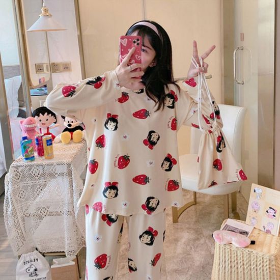 여자 가을 긴팔 잠옷 상하의 세트 원피스(WD38551)