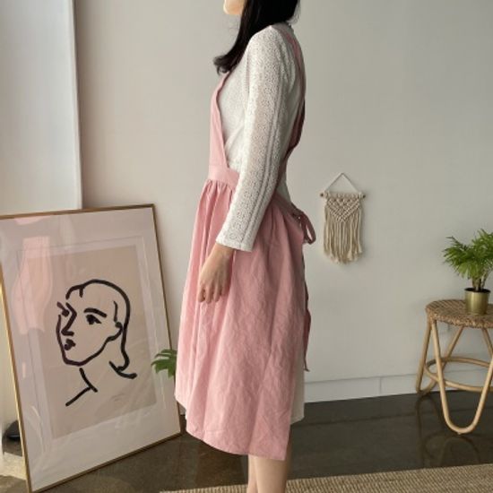 쿠이나 린넨 원피스 앞치마
