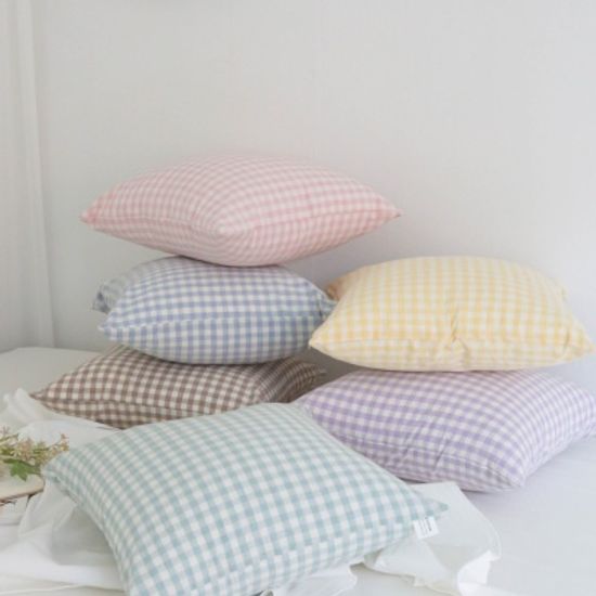 멜란 워싱 면 쿠션 커버-6컬러 (체크/무지)