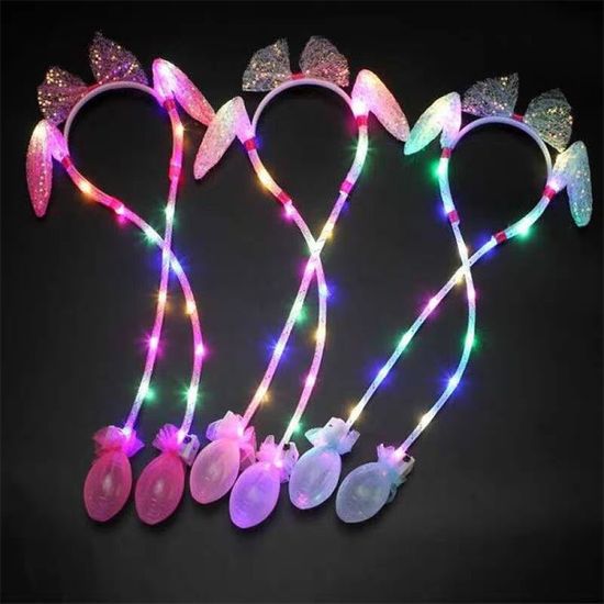 움직이는 쫑긋귀 LED 라이트 왕리본 머리띠 생일 파티