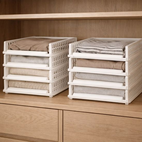 풀 슬라이딩 옷정리 적층 트레이 소형 1개+1개 정리함