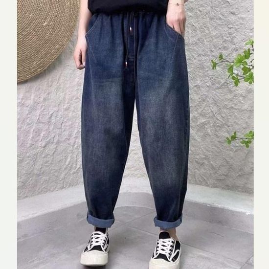 [애슬릿]여성 와이드 배기 밴딩 청바지 데님 팬츠