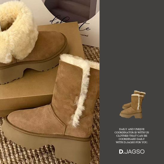 여성 방한 모피 스노우 웨지힐 롱 어그부츠