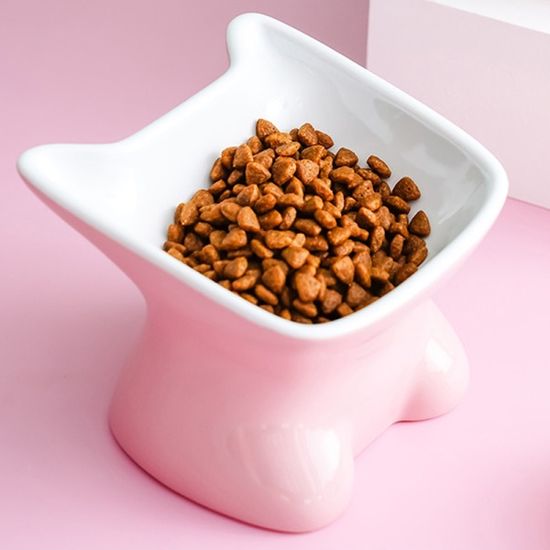 반려동물 고양이얼굴 도자기 식기(핑크)