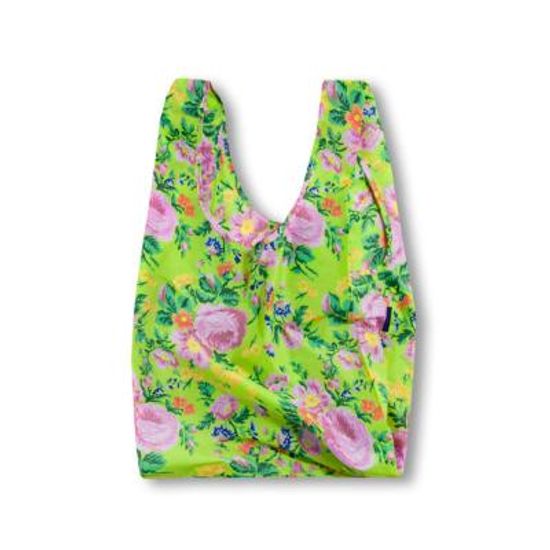 [바쿠백] 휴대용 장바구니 접이식 시장가방 Lime Rose