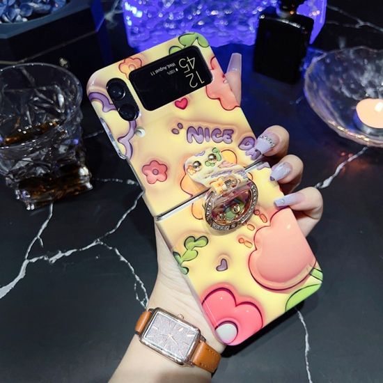 갤럭시 Z플립 4 3 힙한 3D 튤립 큐빅 골드 링 케이스