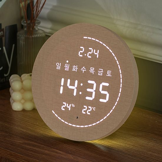 플라이토 3세대 터닝 플랫 원형 온습도 벽시계 19cm