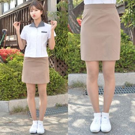 하복 스판 베이지 교복치마