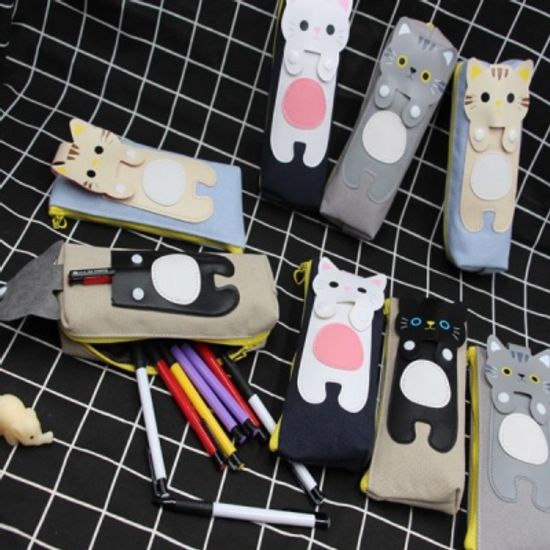고양이 모양 캔퍼스 파우치 사각형 삼각형