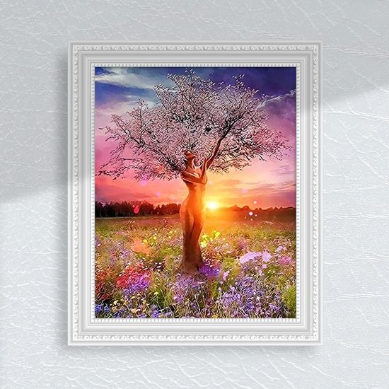 아름다운나무 여인 여성 풍경화 꽃 일몰 DIY 그림