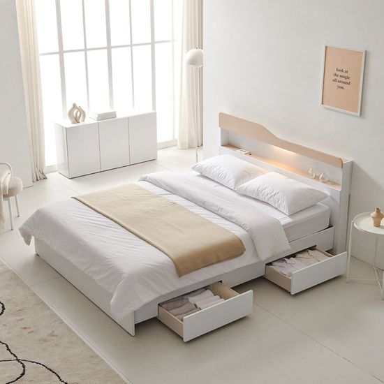 호텔라인 서랍 조명 침대 (퀸 포켓스프링매트) KC731