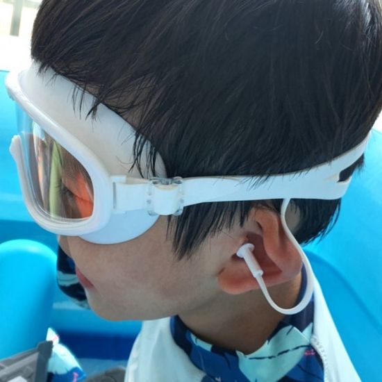 귀마개 일체형 스노쿨링 물안경 화이트