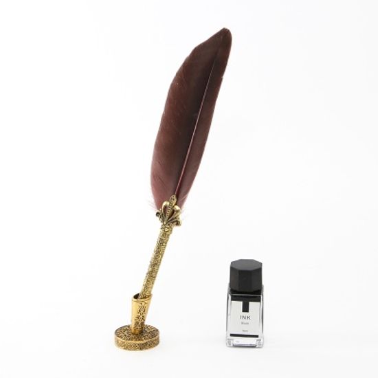 4종 구스 깃털펜 잉크 만년필 세트(다크브라운)