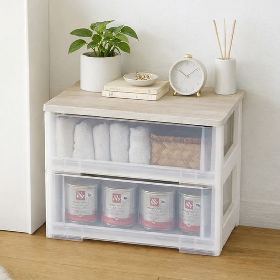 이노스 투명 2단~5단 우드상판 플라스틱 서랍장